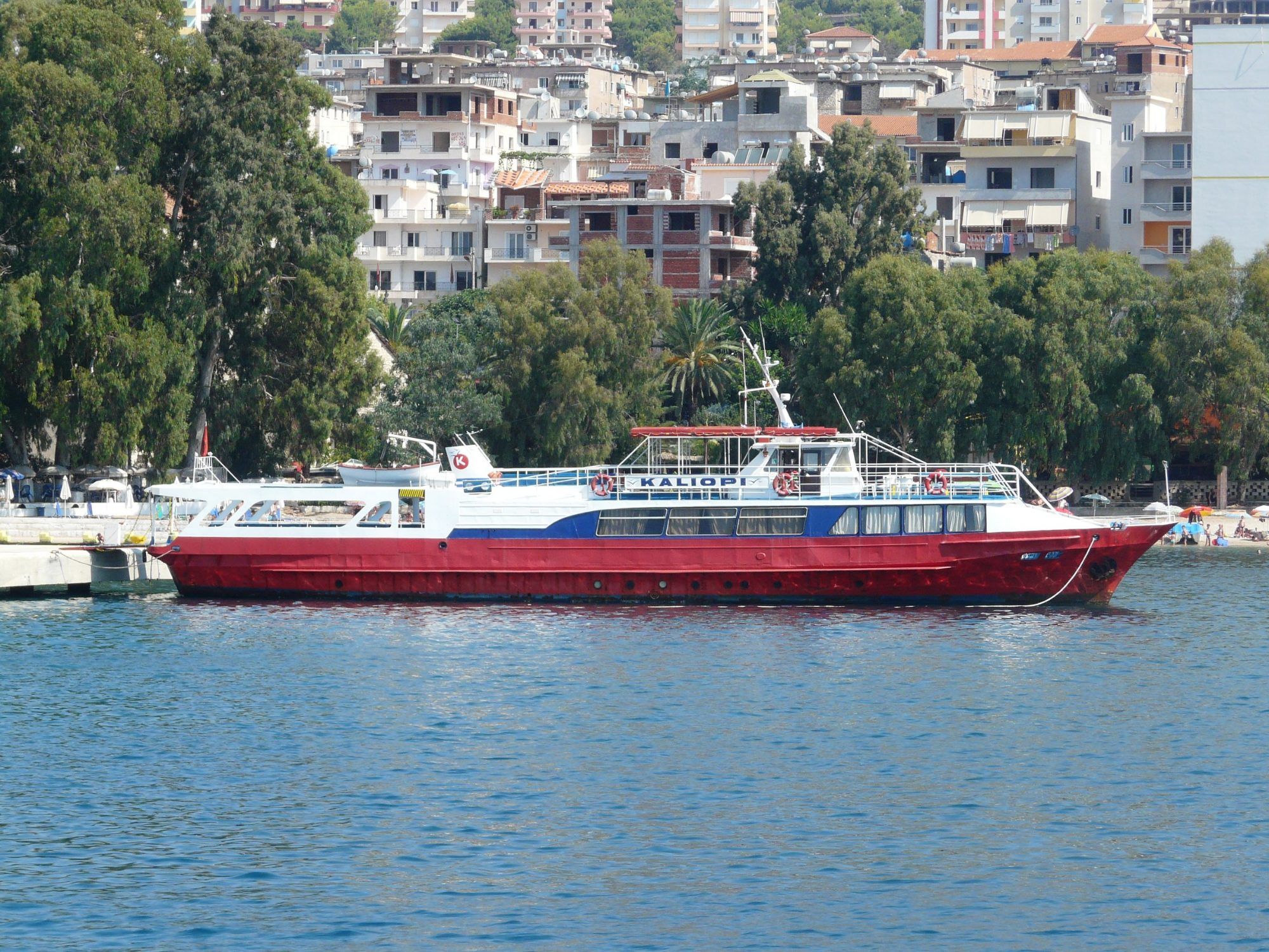 A Corfu ferry moored in Saranda harbour